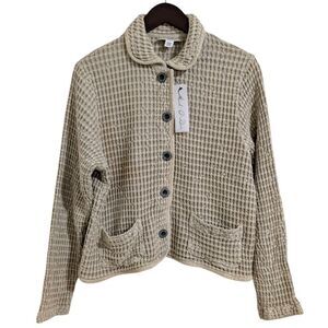 Mod O Doc Women's Large Beige Tan 100% Cotton Waffle Knit Cropped Jacket NWT
